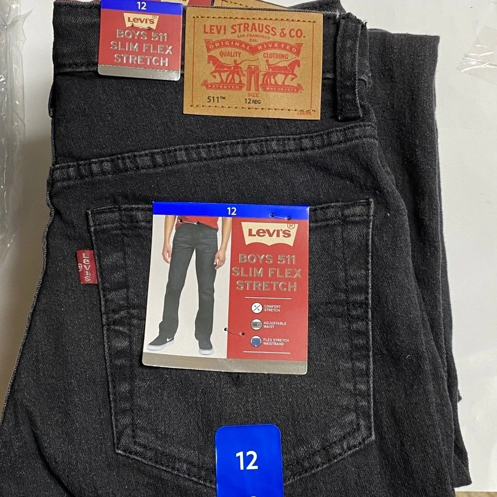 Levis Boys 511 Slim Flex Stretch Jeans Black Size 12 Regular‎ NWT